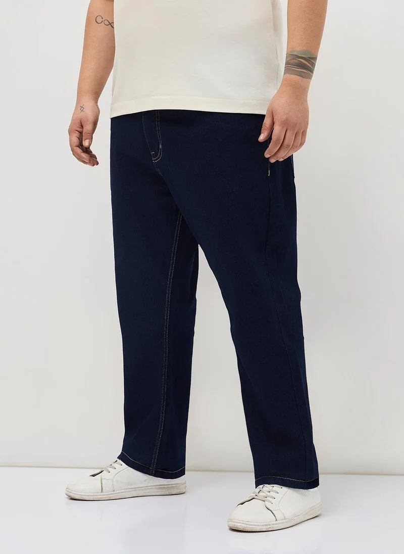 أوربانو فاشن Urbano Plus Men's Dark Blue Straight Fit Heavy Washed Denim Jeans Stretchable